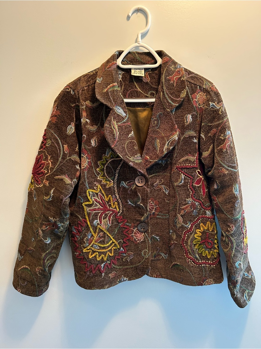 Parsley & Sage Brown Embroidered Floral Blazer